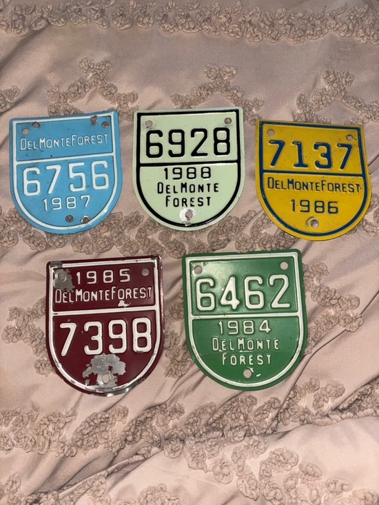 Pebble Beach Other - 1984-1988 Del Monte Forest - Pebble Beach Auto Car License Plate Gate Badges (5)